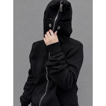 暗黑風外套秋季新款黑色蒙面衛衣開衫男女情侶寬松休閑巫師帽外套