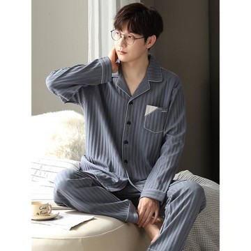 男士睡衣春秋季純棉長袖大碼青少年薄款秋冬可外穿男款家居服套裝