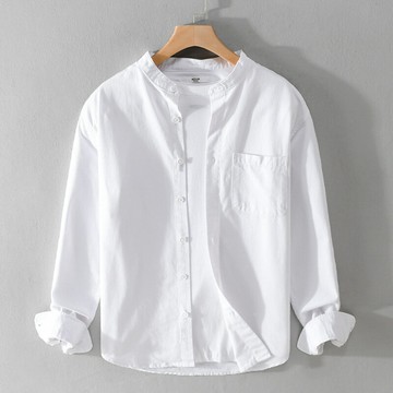 現貨+預購 襯衫長袖上衣-簡約立領素色純棉男裝5色74jt78【獨家進口】【米蘭精品】