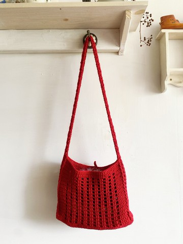 【好日手作】Handmade。手工韓國線材編織紅色方底鏤空手提包