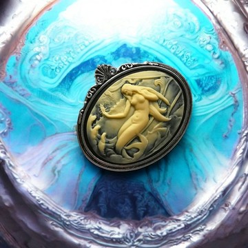 Cameo Brooch #47 貝殼風寶石胸針 人魚 海洋