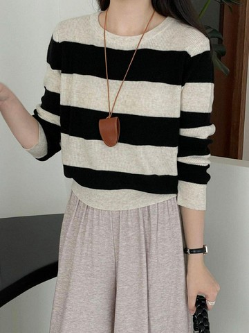 ID:firely667慵懶條紋羊毛柔軟針織衫