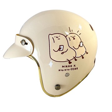 NIKKO 安全帽 N-401A #30 咻咻熊 咻熊家的鈴薯泥 亮面奶茶 金色邊條 皮革內裡 全拆洗 復古帽