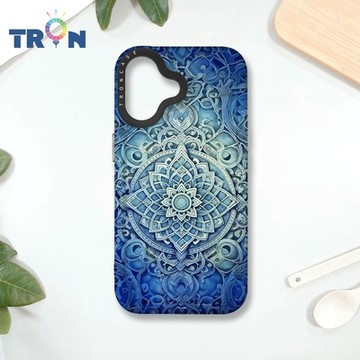 TRON IPHONE 16 藍色漸層印度Henna幸運祝福圖騰 MAGSAFE 磁吸 防摔 太空殼 透黑 手機殼