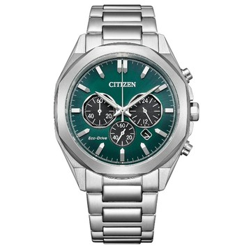 CITIZEN Chronograph 光動能計時腕錶 CA4590-81X 日期顯示 鋼錶帶男錶 綠/銀 41mm