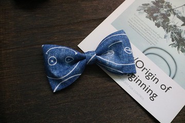 洗旧牛仔色笑脸印花领结/休闲复古蝴蝶结