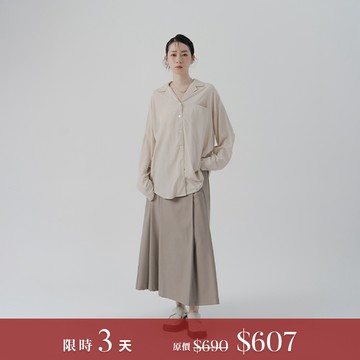 簡約單口袋古巴領襯衫-杏