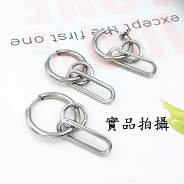 B927 方形圈圈吊墜 無耳洞耳夾/有耳洞耳針 垂墜式 韓國明星款耳環 細耳針 彈力夾式 不過敏316醫療鋼