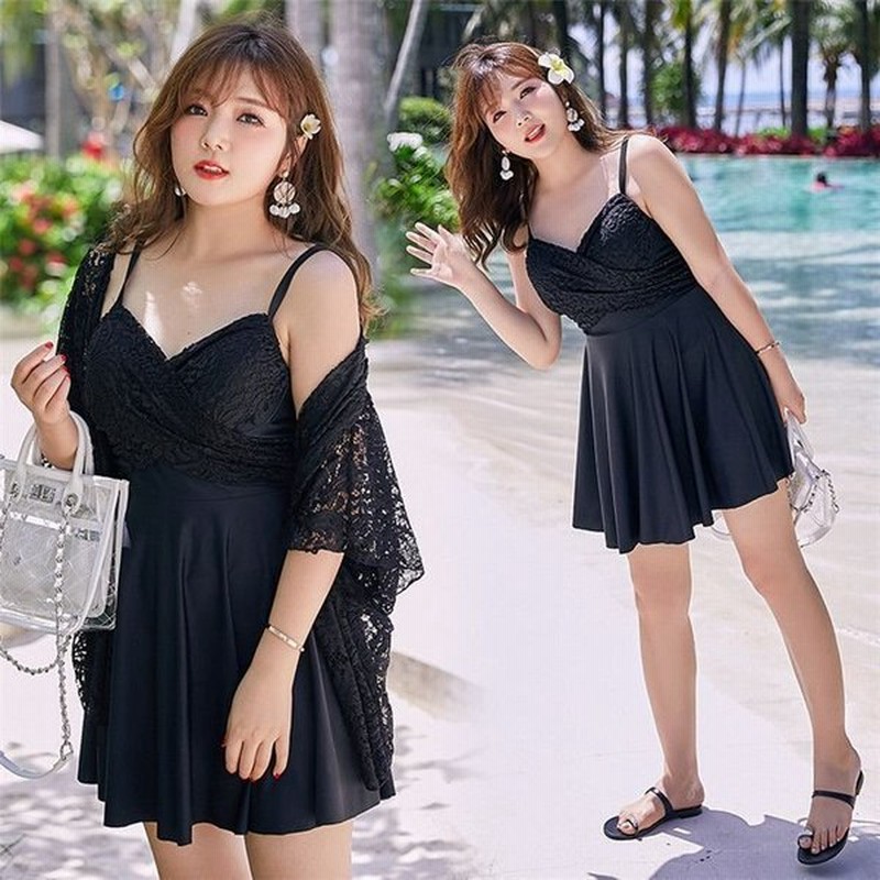 水着 レディース 大きいサイズ 体型カバー 水着 ぽっちゃり オトナ女子 2点セット ワンピース みずぎ 夏 海 ビーチ レディース水着 ラッシュガード 黒 レース 通販 Lineポイント最大0 5 Get Lineショッピング