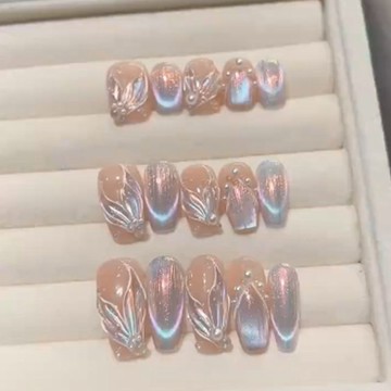 🎀台灣出貨🎀穿戴甲 手工穿戴甲 顯白手工穿戴甲片 顯白夢幻人魚魚尾極光高級仙氣 指甲貼片 美甲 甲片 假指甲
