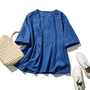 日系簡約清爽亞麻短袖襯衫 立體褶皺設計 夏日必備款  230504-2