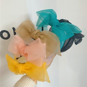 歐根紗發箍大蝴蝶結藍色夏季薄款頭箍網紅寬發帶發卡女年新款