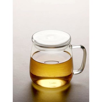 日式家用透明玻璃杯辦公室帶蓋水杯可放加熱墊耐高溫加厚花茶杯