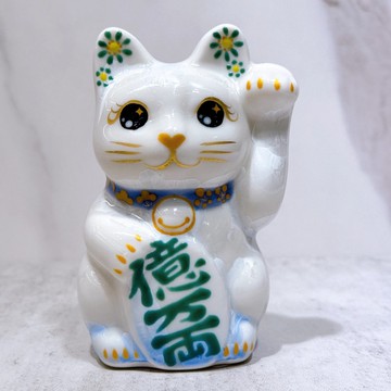 【億両福貓】日本清水燒招財貓 | 花結晶 青白 億万両 左 特小
