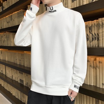 半高領衛衣男秋冬韓版潮流加絨加厚青少年秋裝上衣ins潮牌長袖T恤