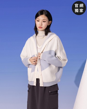 ➤抗起球色塊造型針織連帽外套(兩色)