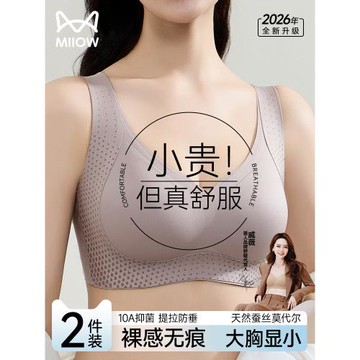 貓人無痕內衣女大胸顯小提拉防下垂聚攏收副乳裸感舒適全罩杯文胸