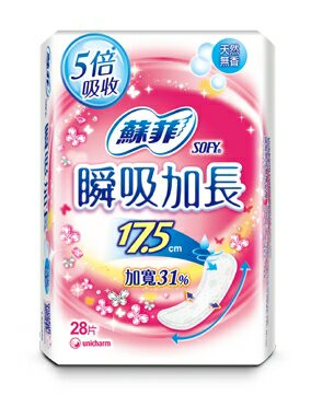 蘇菲 瞬吸加長17.5cm 天然無香 / 清新花香 28片