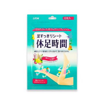 日本LION獅王 休足時間草本芬芳腳底腿部涼感舒緩貼片6入/綠袋(腿輕盈舒足貼布,降溫散熱香氛足貼,鐵腿專用清涼消暑,久站足部護理)