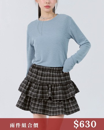 簡約坑條感彈性圓領上衣-灰藍 S/M/L