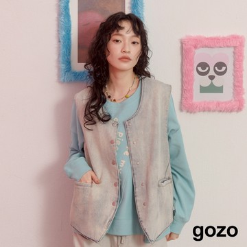 【gozo】復古牛仔西裝背心(淺藍/藍色_F) | 女裝 修身 百搭