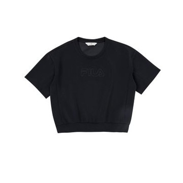 FILA官方直營 女款 #復古飛馳 莫戴爾 短袖太空棉T恤 上衣-黑 5TEZ-5422-BK