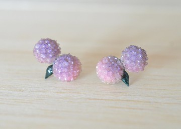 紫夜粉霞 漸層色雙繡球花 純銀耳環/耳夾