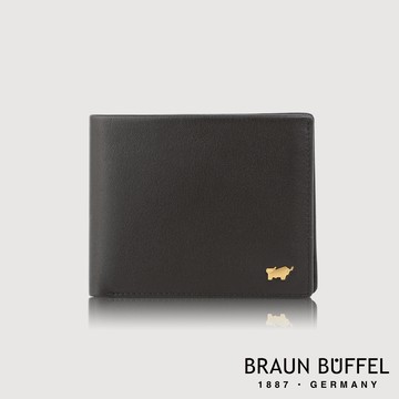 【BRAUN BUFFEL】新遊牧族-TW 8卡中間翻零錢袋短夾-黑色(德國小金牛台灣總代理)/BF380-318-BK