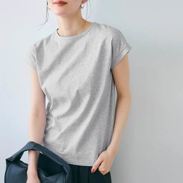 日本 COCA - 100%美國棉 厚磅圓領法式袖上衣-淺灰