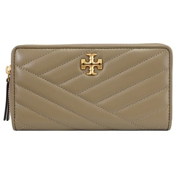 TORY BURCH 90348 經典LOGO絎縫拉鍊長夾.灰棕
