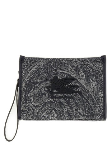 Etro Navy Blue Pouch With Paisley Jacquard Motif
