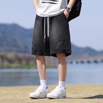 JYF-C2306美式潮牌倒裝反穿短褲男復古直筒寬松設計感闊腿五分褲