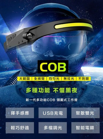 [現貨]COB頭燈 LED頭燈 揮手感應 超輕感應頭燈 戶外 登山 探險 USB充電頭燈 戶外全視野COB環狀頭燈