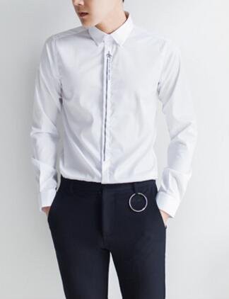 FINDSENSE 品牌 時尚休閒 男士 門襟印花 長袖襯衫 素面襯衫