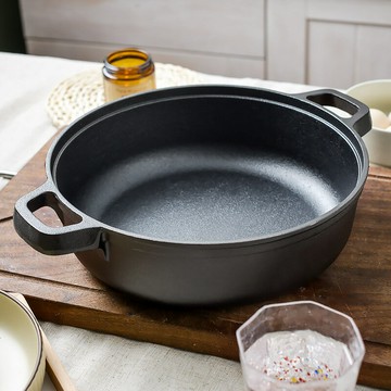 免運 開立發票 鍋具 加深多用平底鍋鑄鐵煎鍋無涂層不粘鍋水煎包生鐵烙餅鍋電磁爐通用