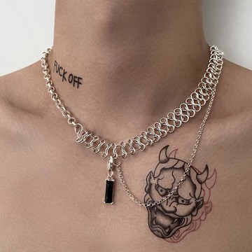 ▣熱銷 2021年新款小眾設 感寬款鈦鋼雙層項鍊男夏季日系嘻哈鎖骨鏈女潮 時尚 百搭 下殺