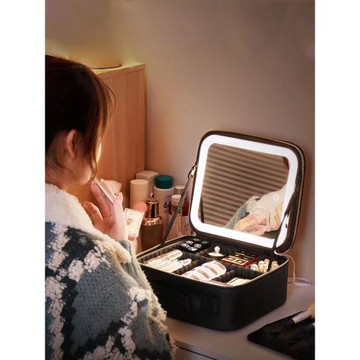 LED帶燈鏡子手提便攜小型化妝包