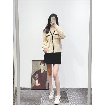 SD家IULV2025春季新款裝法式拼色氣質V領麻花針織衫毛衣外套