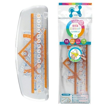 日本 SONiC 文具組 4件組 直尺 量角器 三角板 附收納盒 大數字 尺規 數學尺 兒童文具 開學 Nanopita