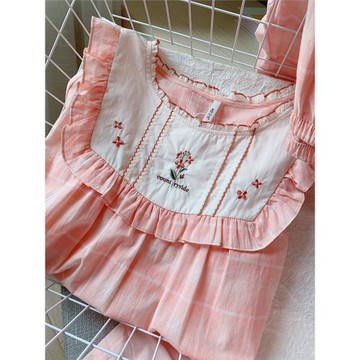 安之伴純棉睡衣100％全棉女春夏季長袖薄款甜美梭織格子家居服女