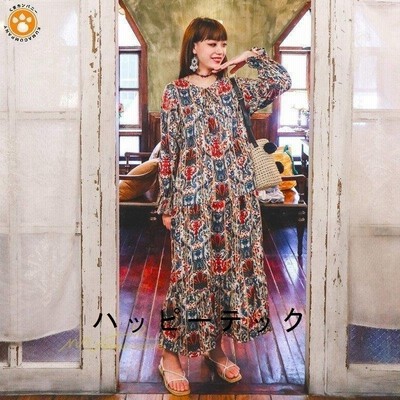 マキシワンピース レディース 秋 長袖 ゆったり 秋ワンピース リゾート パーティードレス 春夏 Vネック プリント レトロ風 ワンピース 無地 ロング丈 通販 Lineポイント最大get Lineショッピング