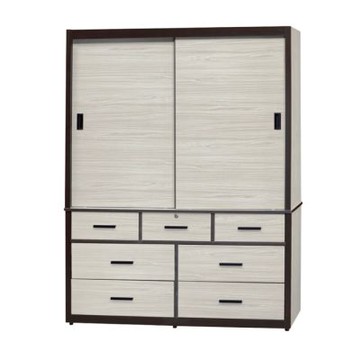 文創集 魯特爾雙色5.1尺推門七抽衣櫃-153x58x198cm免組