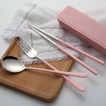 筷子勺子盒不銹鋼餐具三件套裝可愛學生便攜韓版成人長柄叉子創意