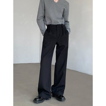 發型師垂感西裝褲男褶皺設計感闊腿直筒休閑長褲子百搭無扣拖地褲