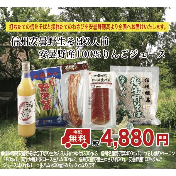 新そば　お歳暮　プレゼント　信州そば　生めん　打ちたて　信州安曇野生そば・安曇野産100％りんごジュース生わさび・つゆ付