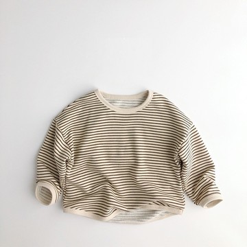 Baby童衣 韓風條紋上衣 男女童百搭長袖圓領T 男童歐巴風落肩袖T-Shirt 女童外出上衣 89095