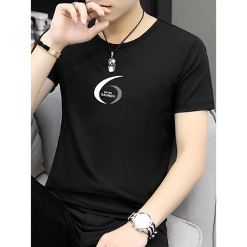 莫代爾短袖t恤男士夏裝上衣服黑色冰絲印花男生潮流潮牌半袖體恤