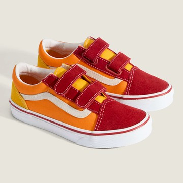 Old Skool V 中童款紅色/橘色滑板鞋