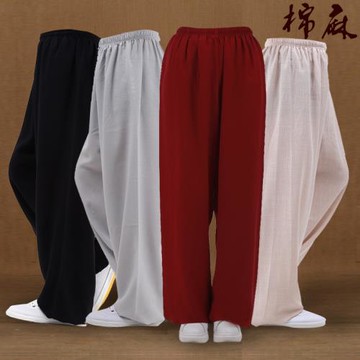 太極褲男棉麻練功服女春夏武術晨練表演太極拳中老年運動燈籠褲子