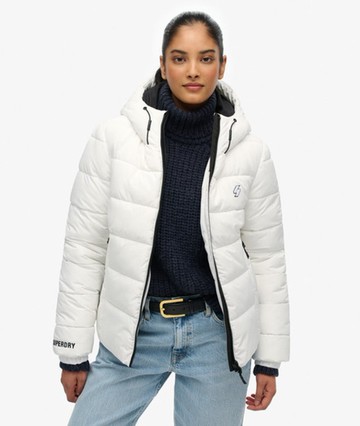 Superdry Women's Hooded Spirit Sports Puffer Jacket White Size: 10